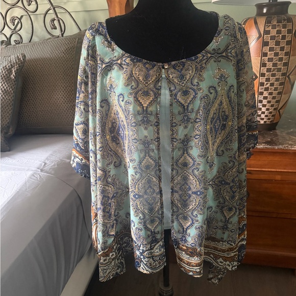 Mystree Tops - Paisley Print Women's  Scarf Blouse with tie-dye tunic underneath